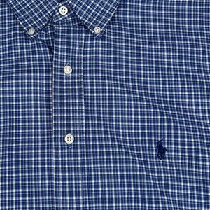 Ralph Lauren Shirt Mens‎ Large Blue Plaid Check Blake Long Sleeve Polo Flaw